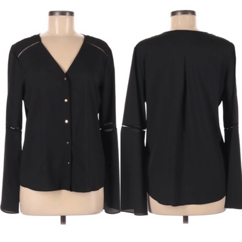 Calvin Klein Black Belle Sleeve Button Up Blouse
